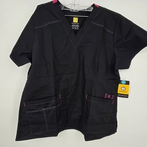 WonderWink WonderFlex Black Medical Scrub Top with Pink Trim XL NWT (6502)